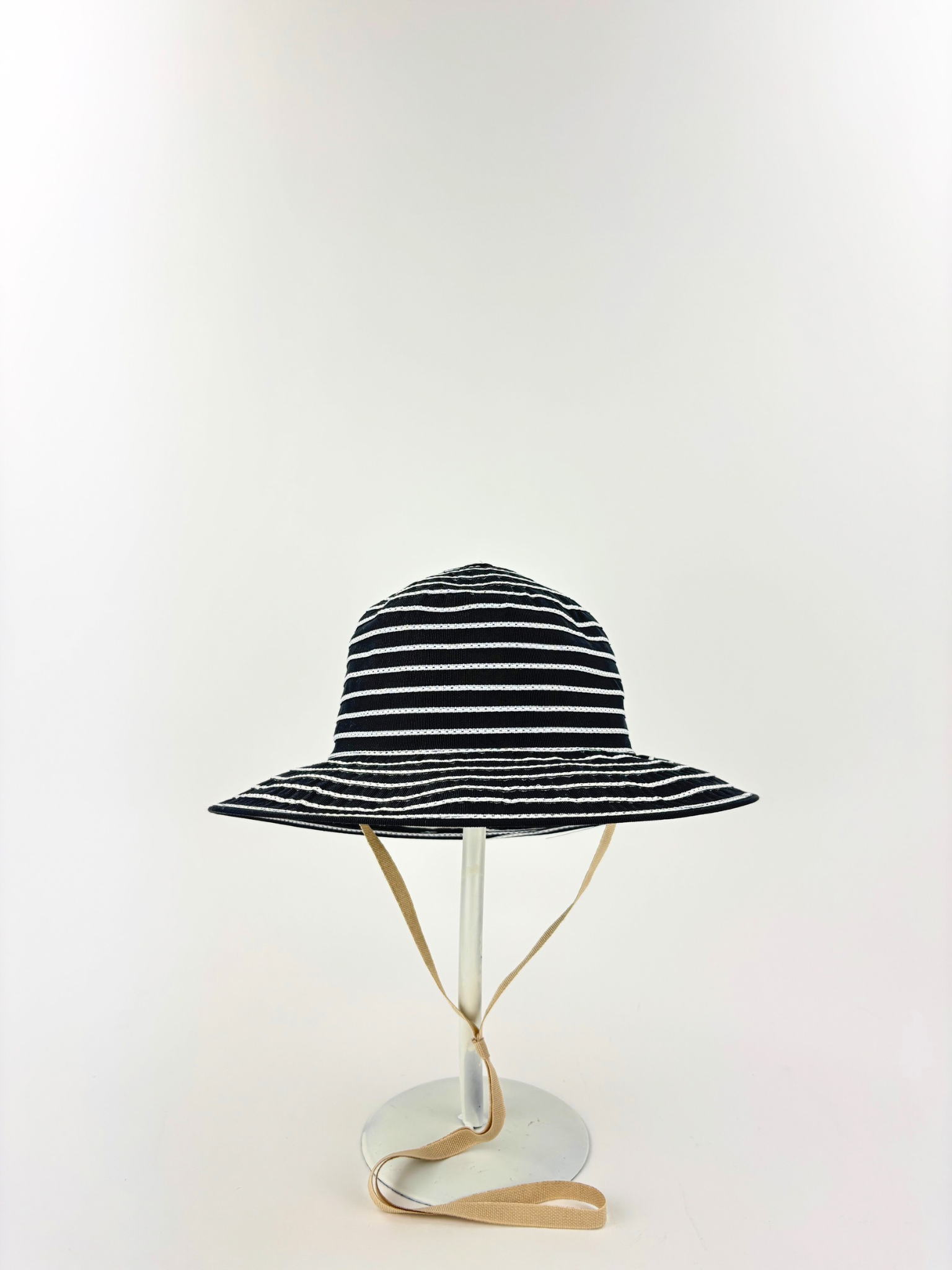 Grevi Striped Cotton Blend Wide Brim Hat with Chin Strap Black- Big Bag NY