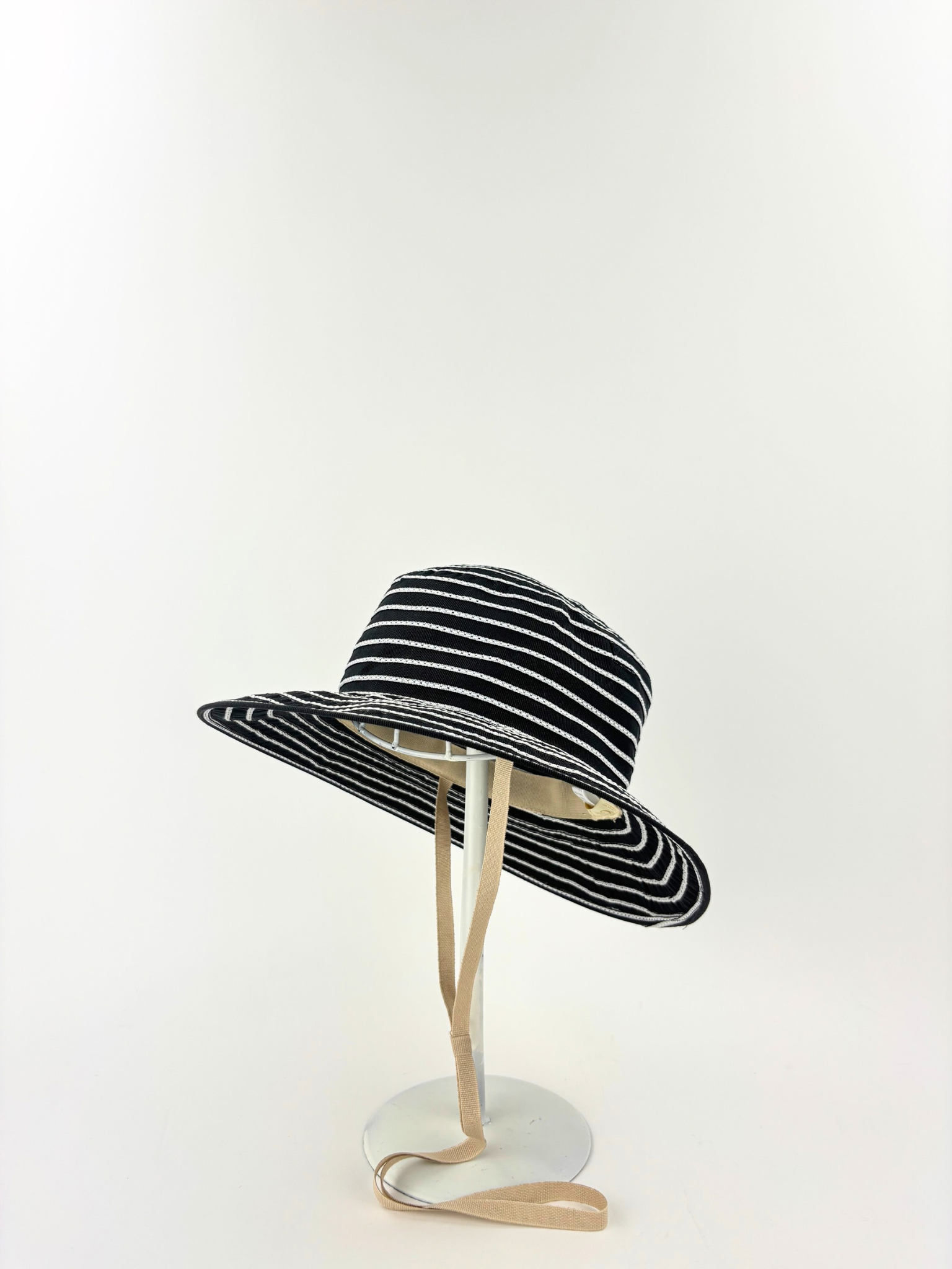 Grevi Striped Cotton Blend Wide Brim Hat with Chin Strap - Big Bag NY