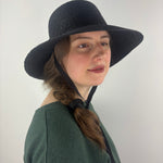 HENRI Raffia Classic Flat Top Wide Brim Sun Hat with Ribbon Ties Black - Big Bag NY