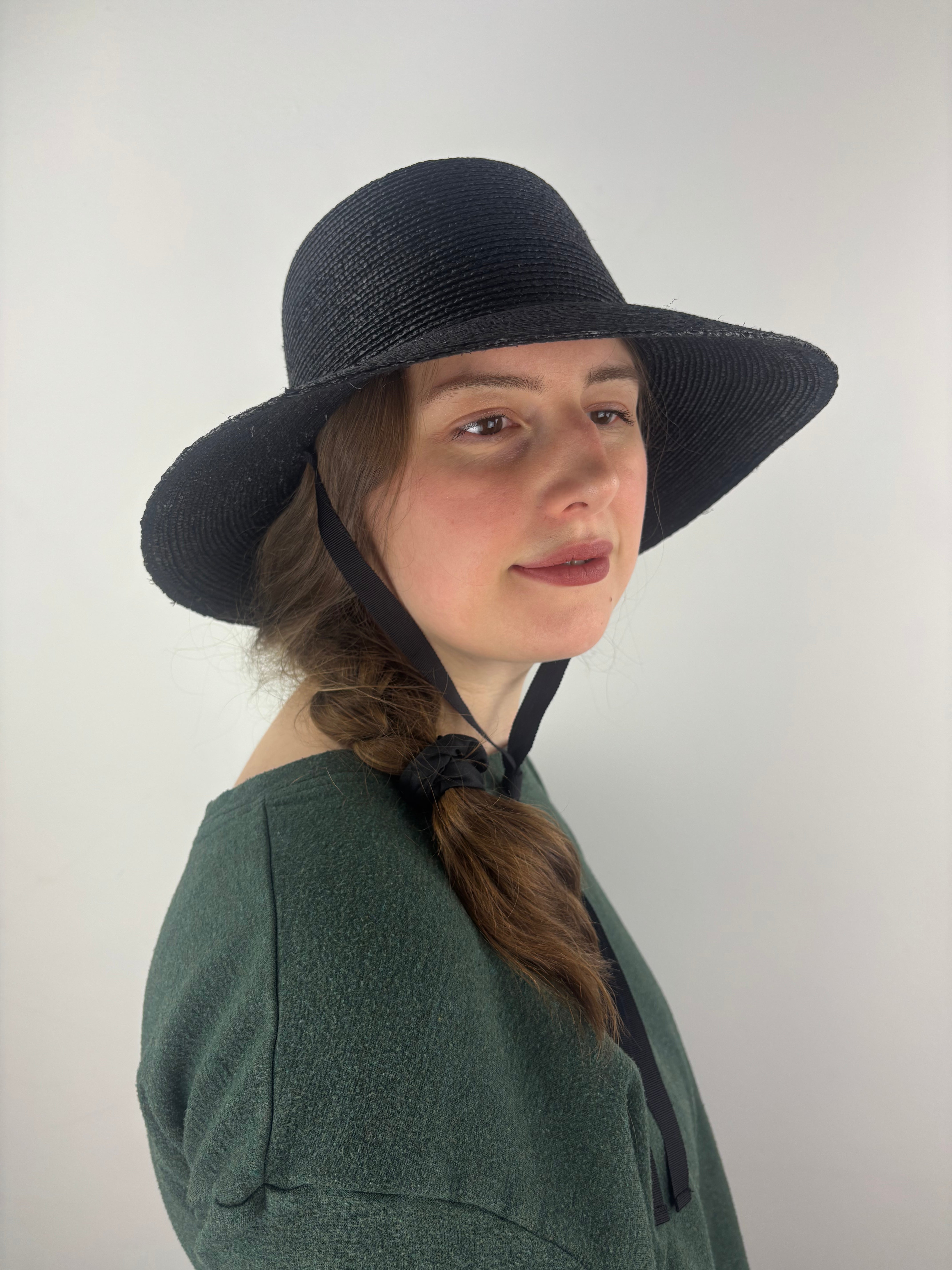 HENRI Raffia Classic Flat Top Wide Brim Sun Hat with Ribbon Ties Black - Big Bag NY