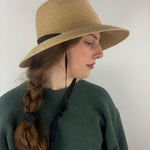 HENRI Raffia Classic Flat Top Wide Brim Sun Hat with Ribbon Ties Natural - Big Bag NY