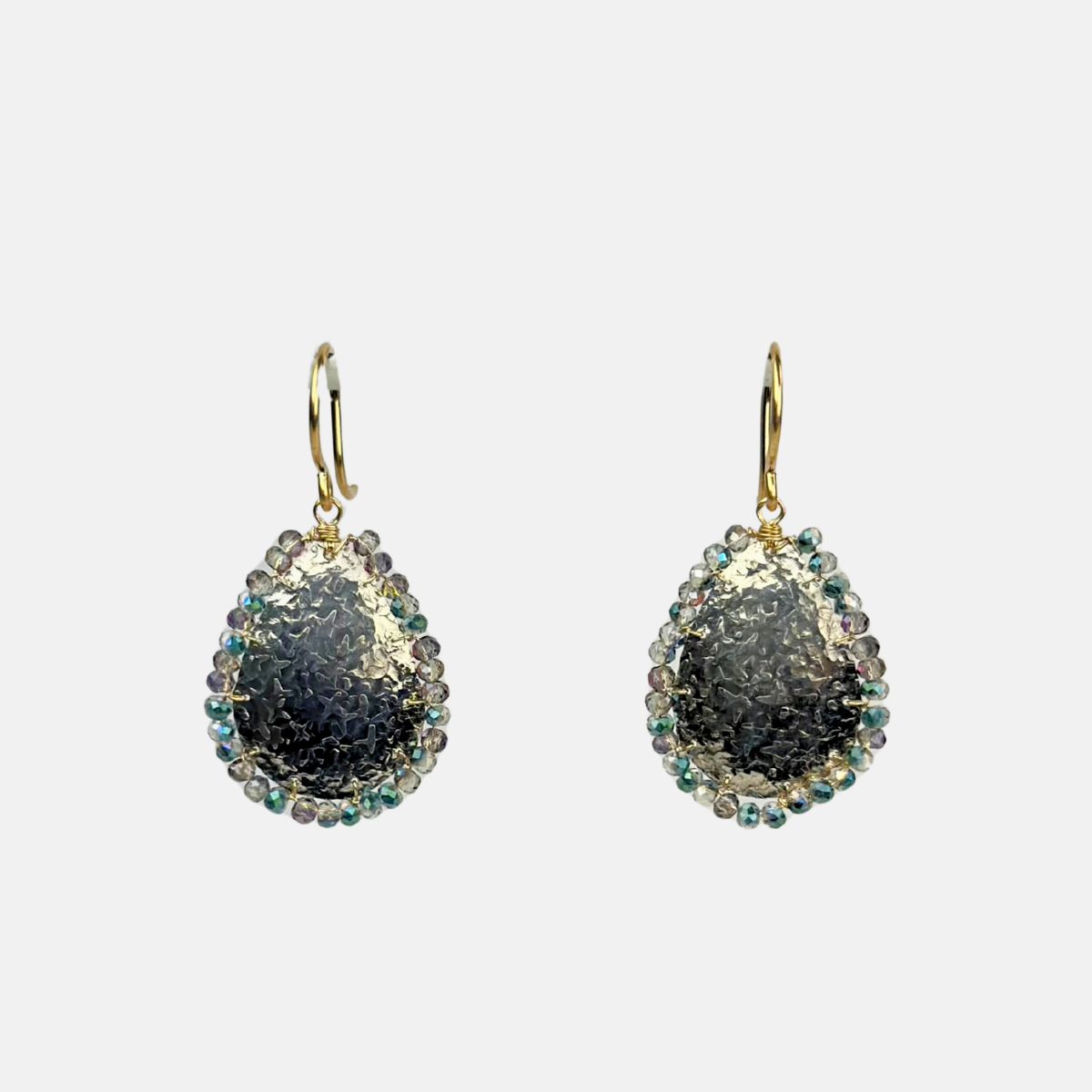 Hammered Silver Teardrop Shape Drop Earrings - Big Bag NY