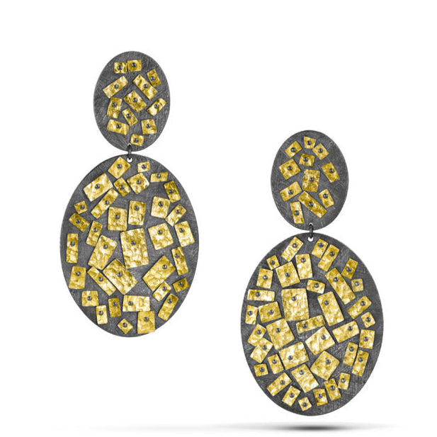 Heather Guidero Double Gold Mosaic Post Top Earrings - Big Bag NY