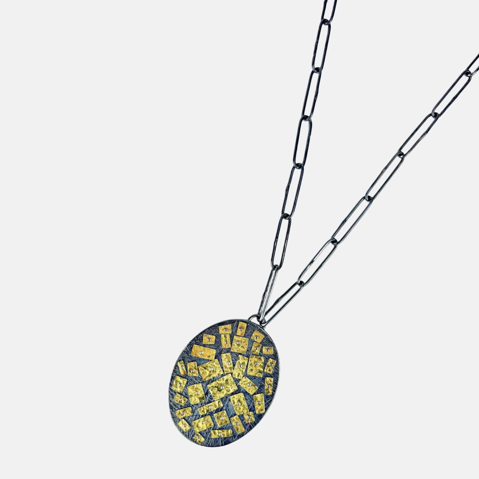 Heather Guidero Gold Mosaic Oval Pendant Necklace - Big Bag NY 
