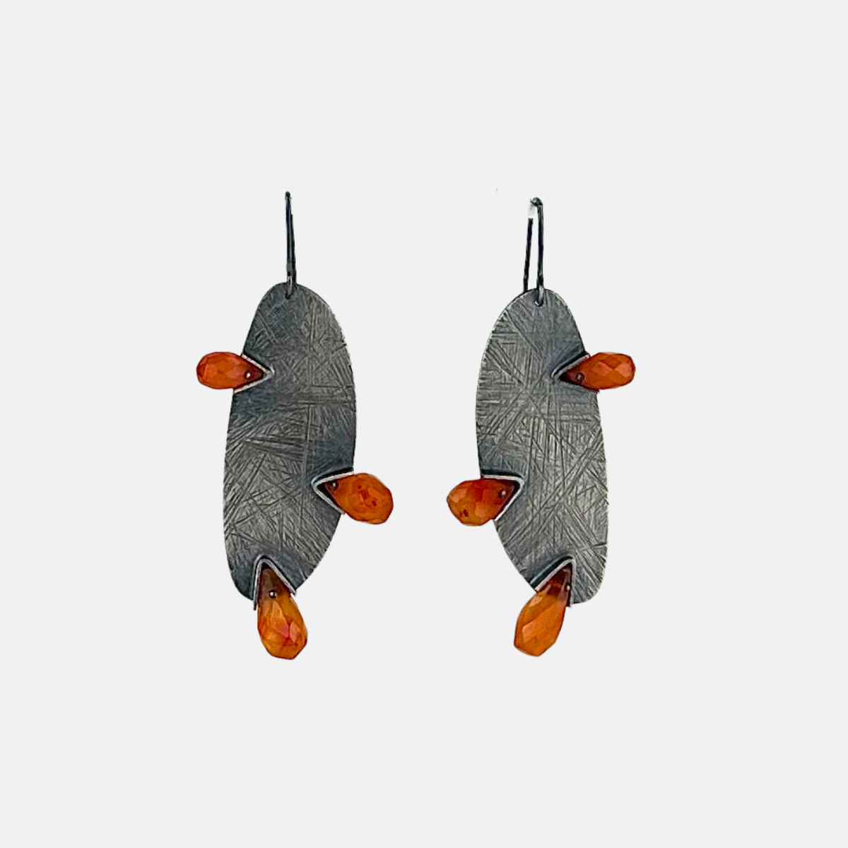 Heather Guidero Large Pin Oxidized Silver and Carnelian Earrings