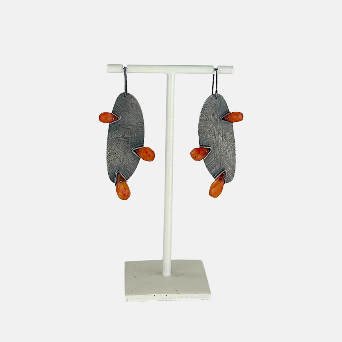 Heather Guidero Large Pin Oxidized Silver and Carnelian Earrings