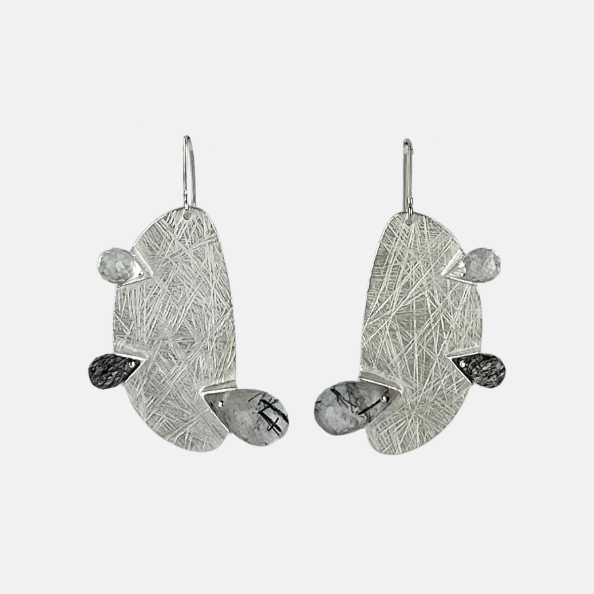 Heather Guidero Large Pin Silver and Tourmalated Quartz Earrings