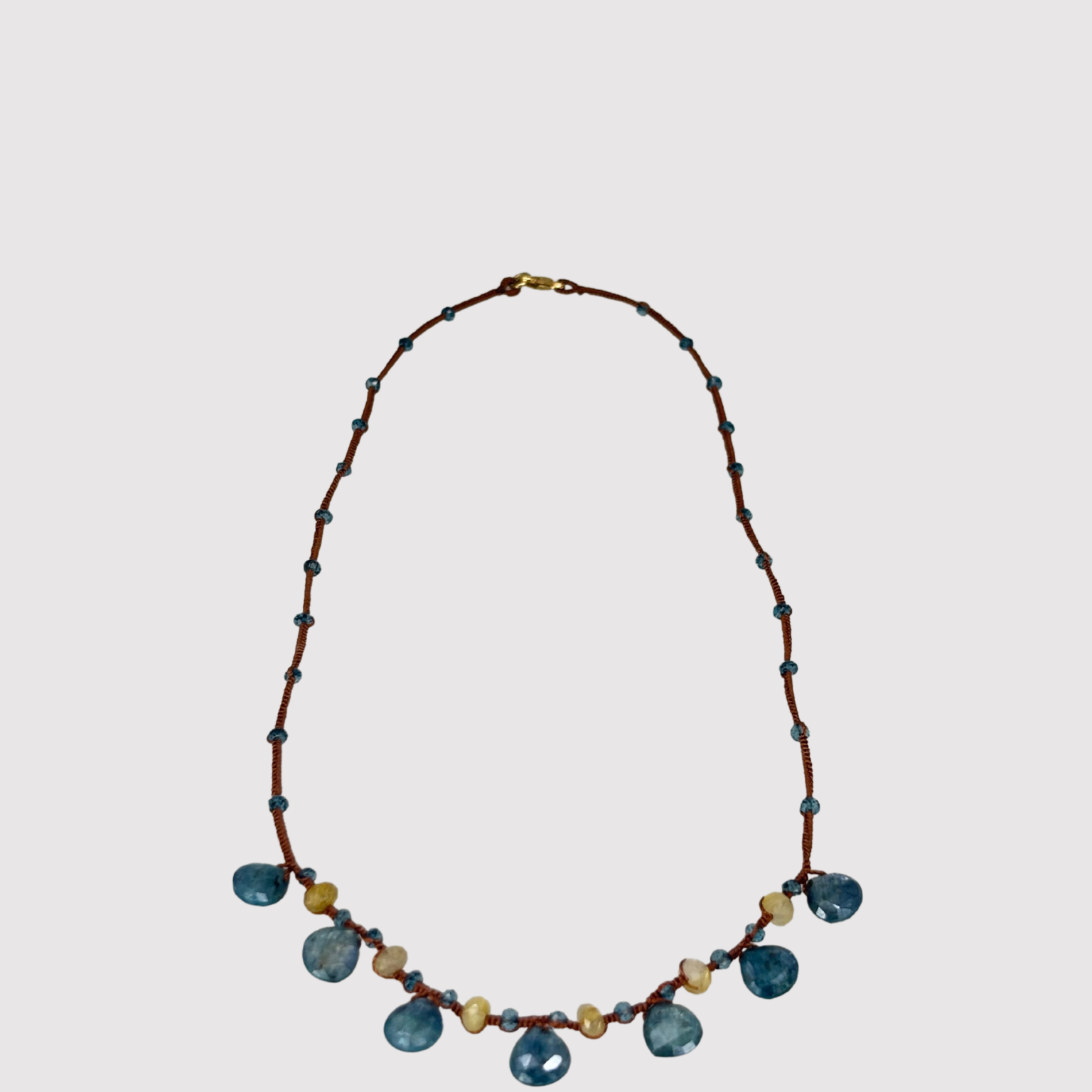 Danielle Welmond Citrine and Blue topaz Cord Necklace with Blue Silverite Drops - Big Bag NY