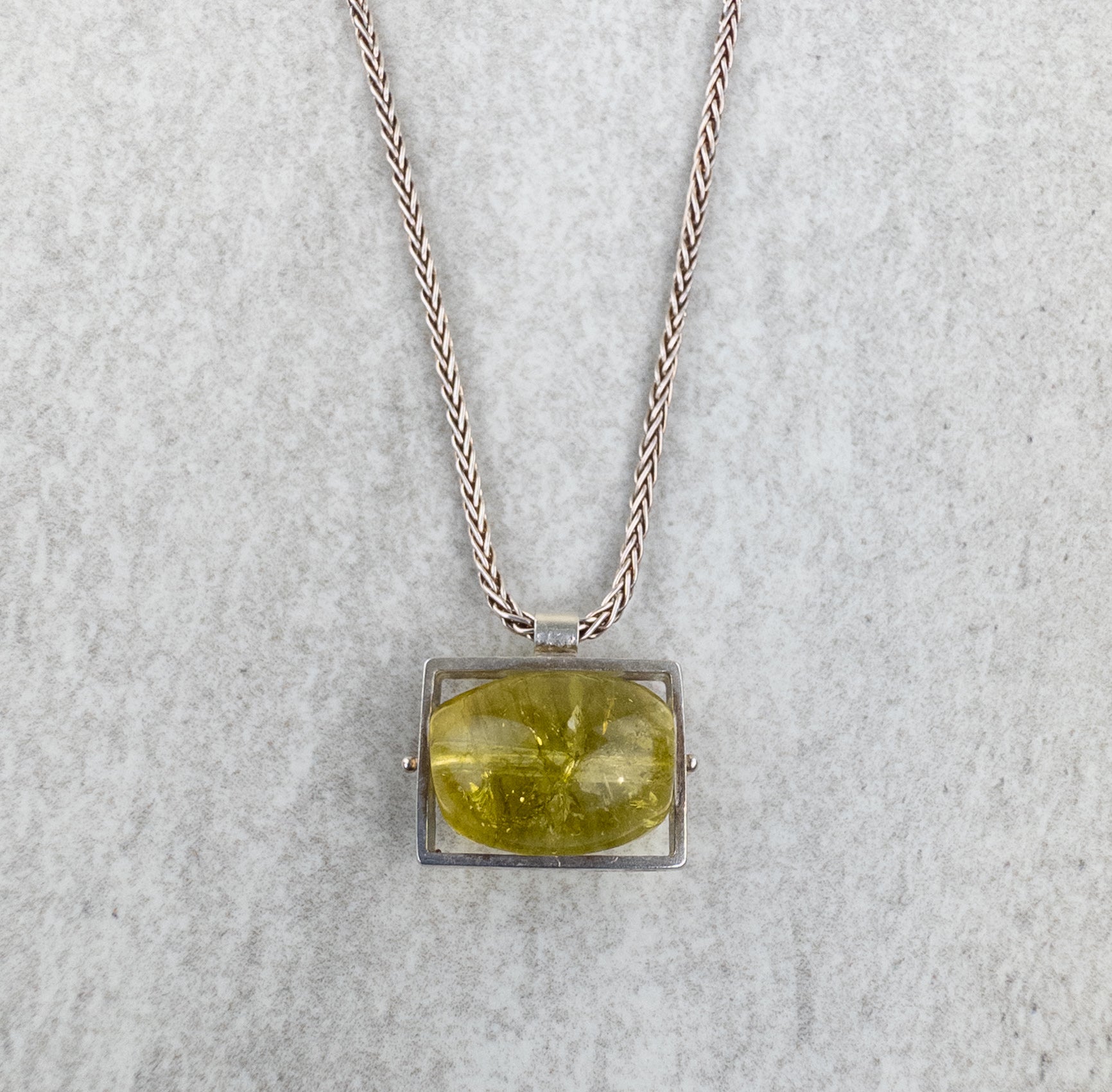 Ashka Dymel Rectangle Pendant with Green/Yellow Quartz - Big Bag NY