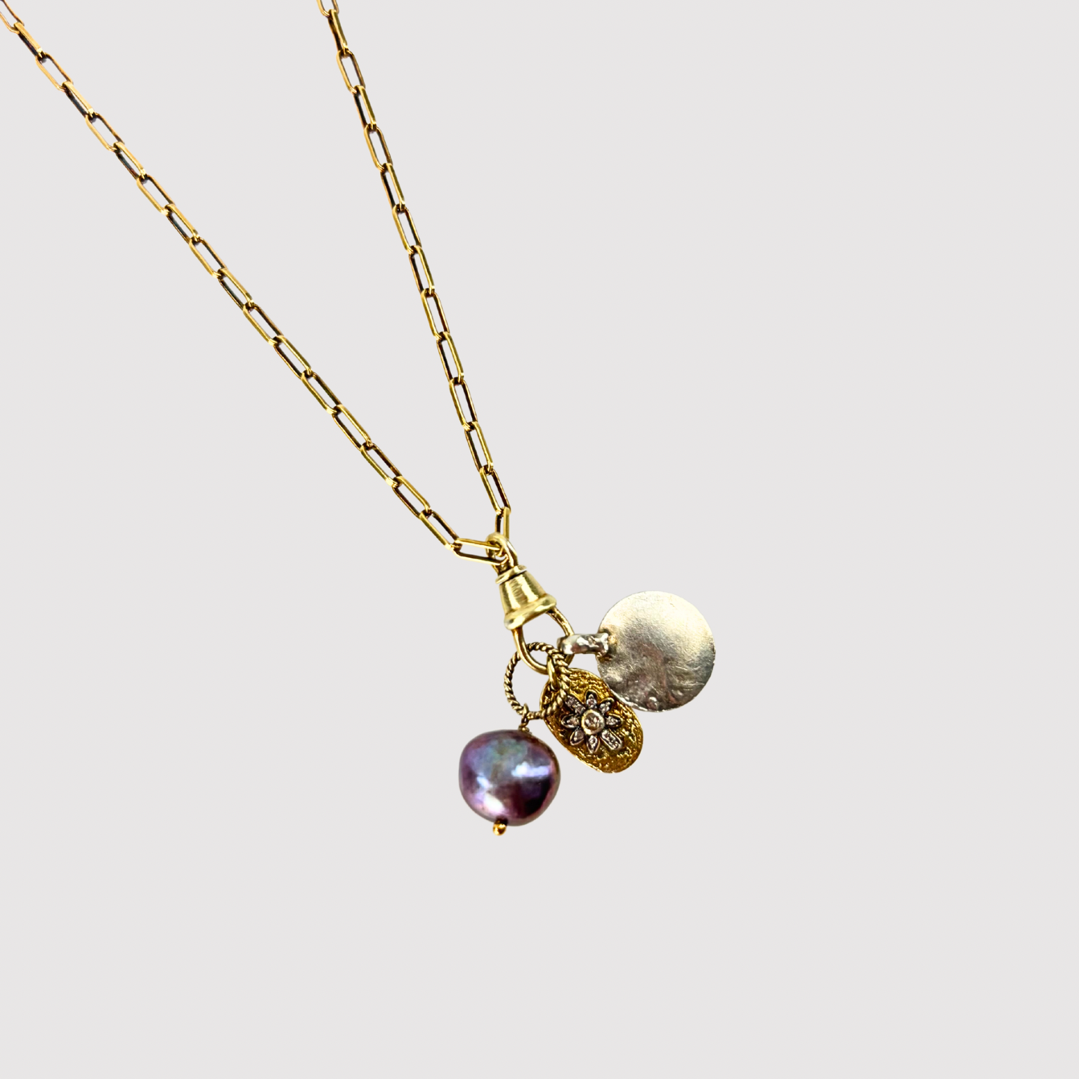 5 Octobre Grey Pearl Mixed Charms Necklace - Big Bag NY