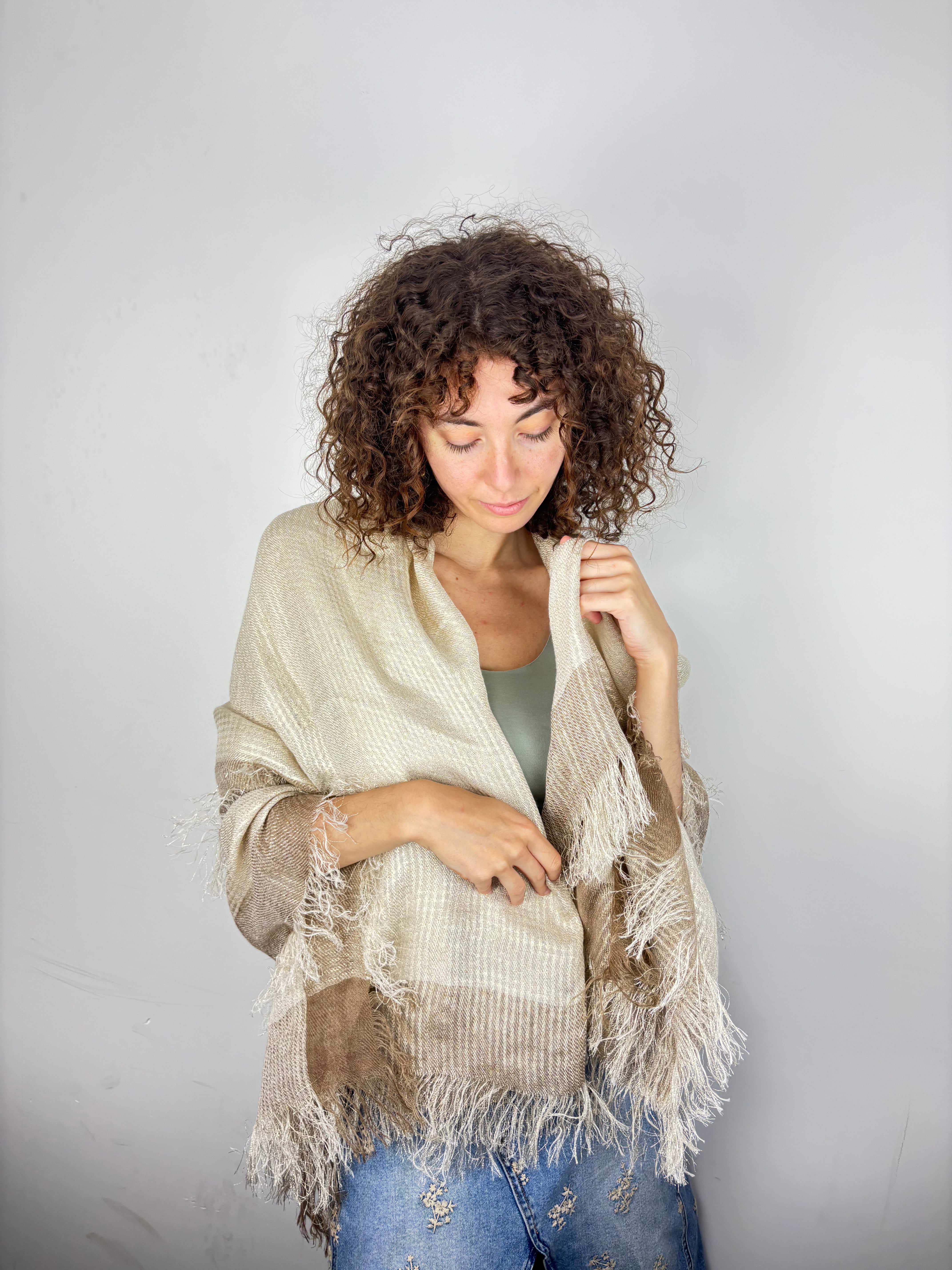 Gold Linen Shawl Scarf - Big Bag NY