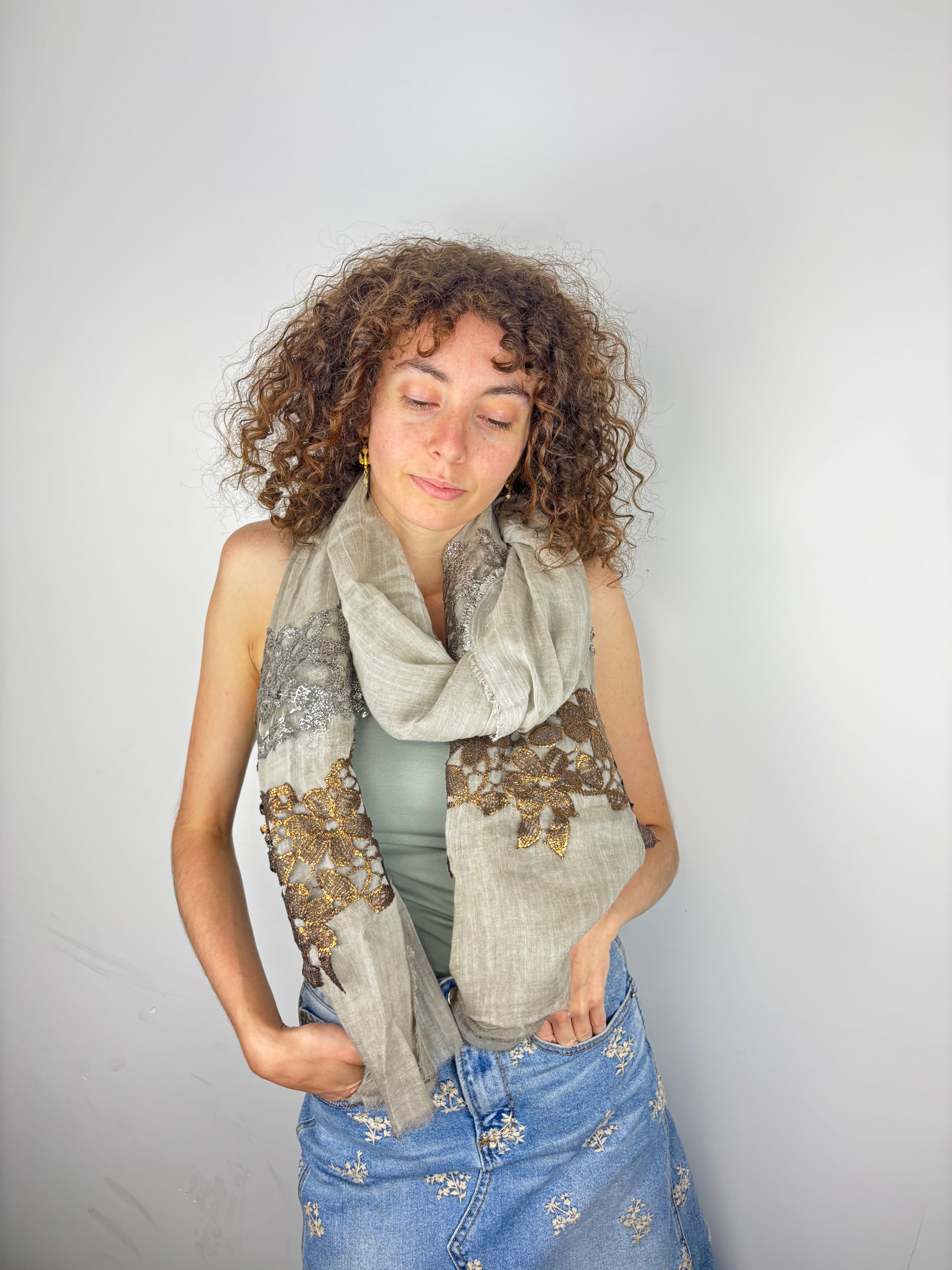Bronze and Gunmetal Modal Lace Scarf - Big Bag NY