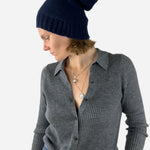 Navy Riviera Cashmere Floppy Beanie - Big Bag NY