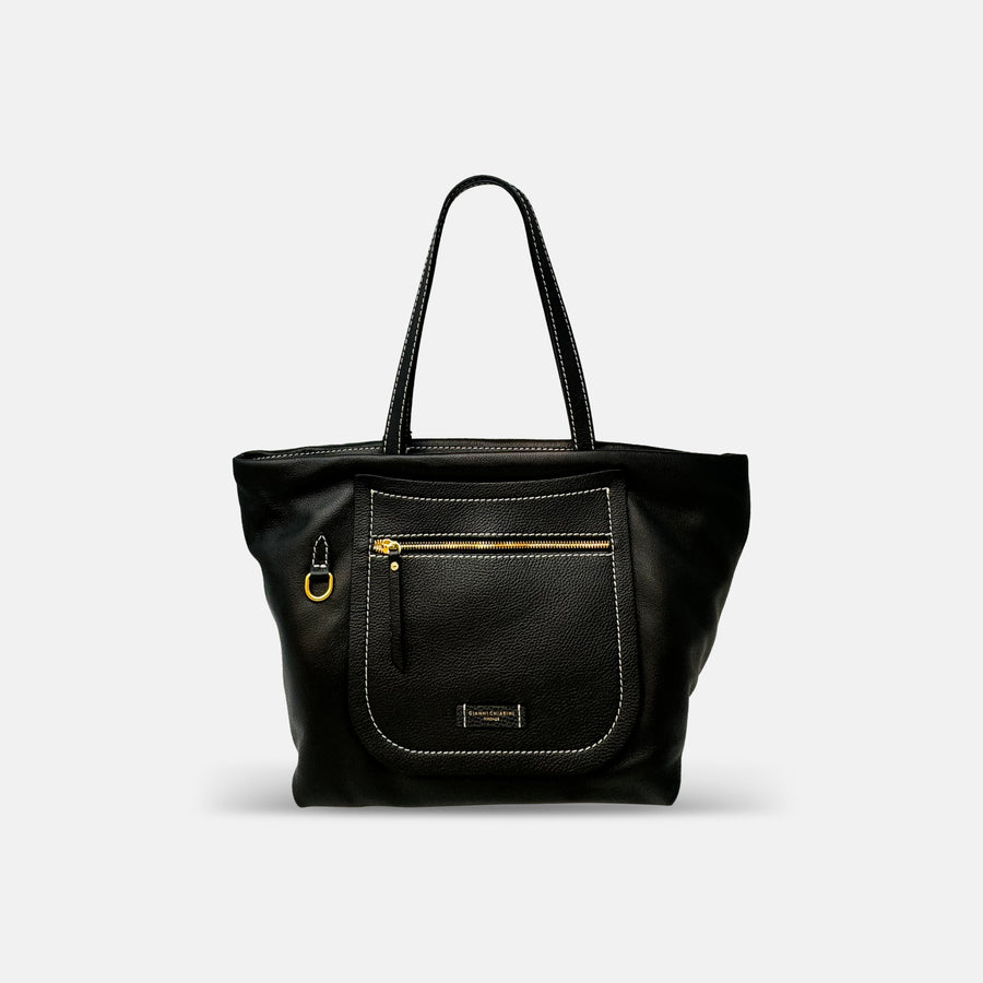 Gianni Chiarini Wide Afra Bag in Leather Black - Big Bag NY