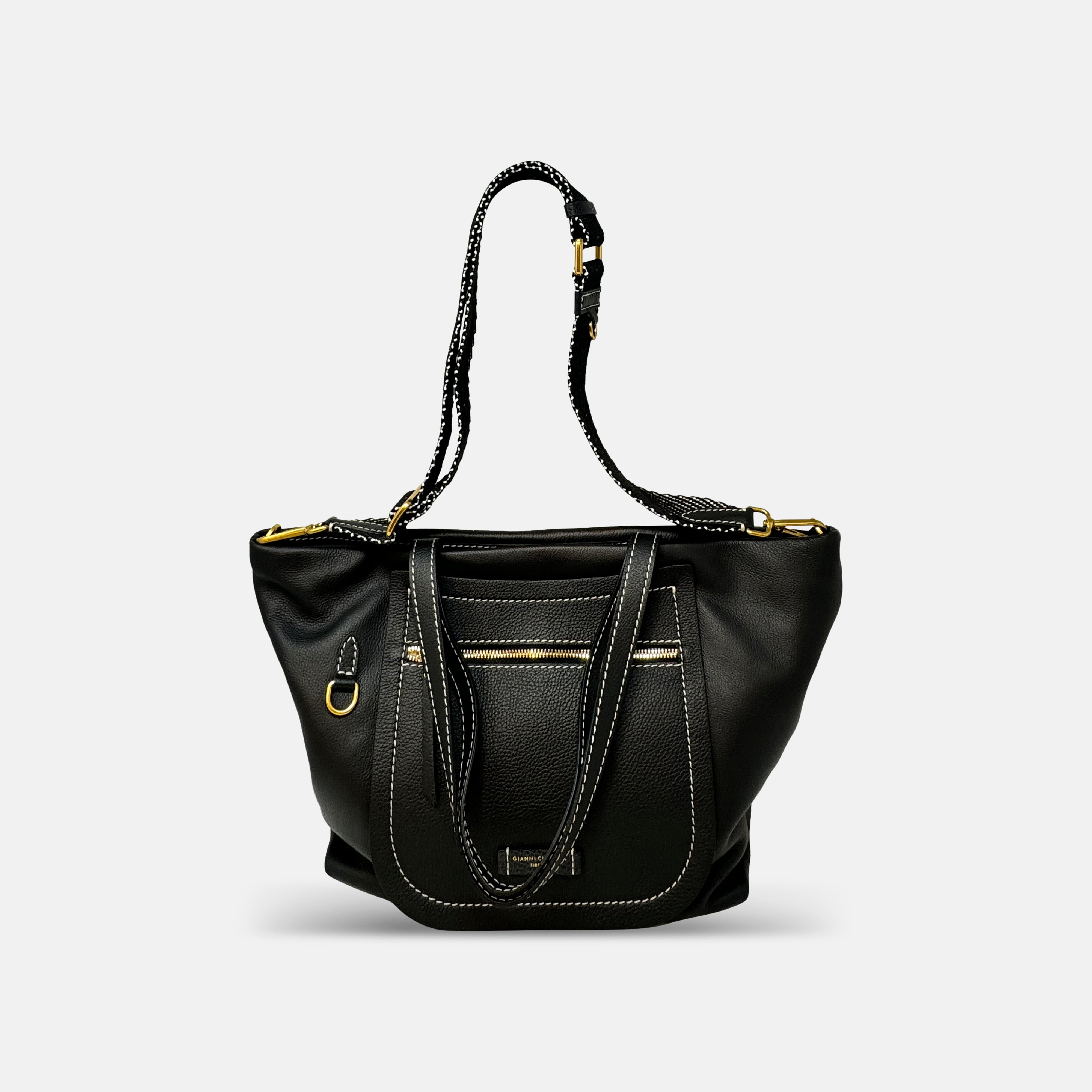 Gianni Chiarini Wide Afra Bag in Leather Black - Big Bag NY