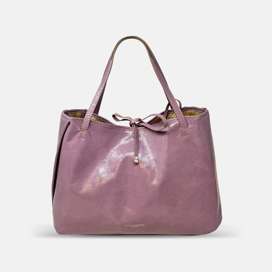 Gianni Chiarini Reversible Patent Leather and Woven Raffia Tote Lilac Purple - Big Bag NY