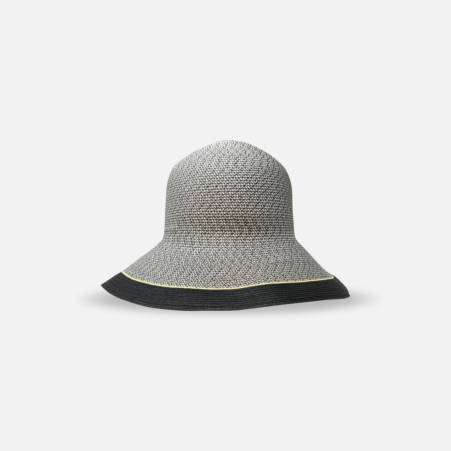 Ferruccio Vecchi Penelope Wide Brim Paper Hat with Contrast Trim Black - Big Bag NY