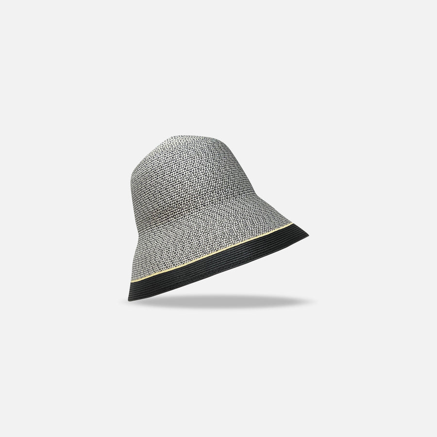  Ferruccio Vecchi Penelope Wide Brim Paper Hat with Contrast Trim Black - Big Bag NY