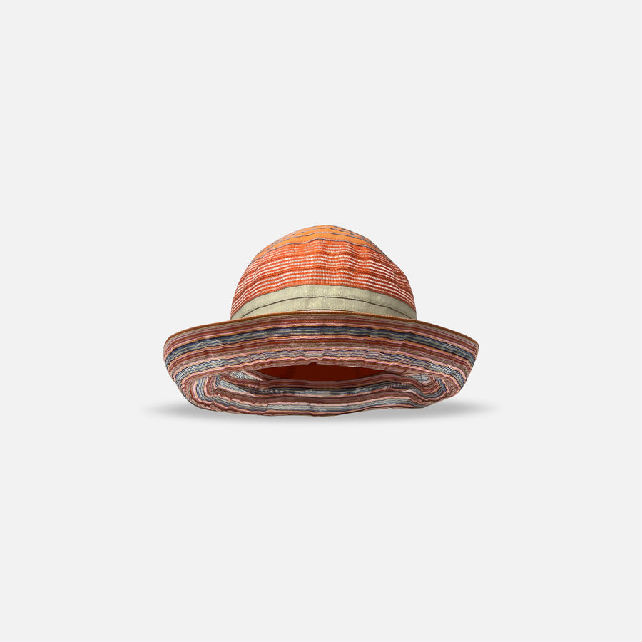 Ferruccio Vecchi Cotton Blend Hat with Striped Brim and Bow Orange- Big Bag NY