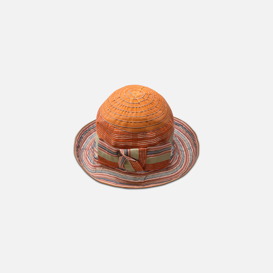 Ferruccio Vecchi Cotton Blend Hat with Striped Brim Orange- Big Bag NY