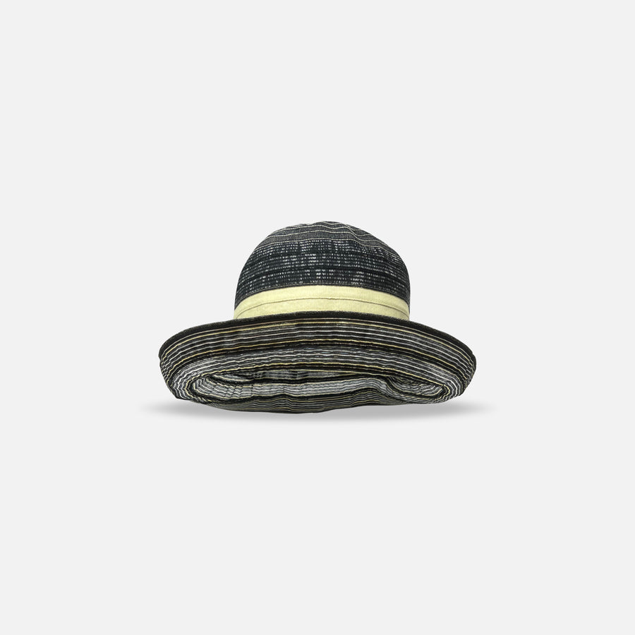 Ferruccio Vecchi Cotton Blend Hat with Striped Brim and Bow Black- Big Bag NY