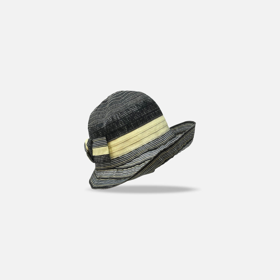 Ferruccio Vecchi Cotton Blend Hat with Striped Brim Black- Big Bag NY