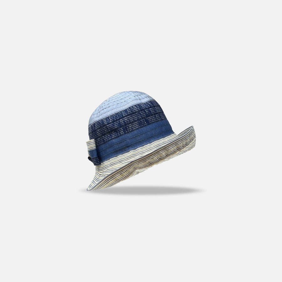 Ferruccio Vecchi Cotton Blend Hat with Striped Brim Blue - Big Bag NY