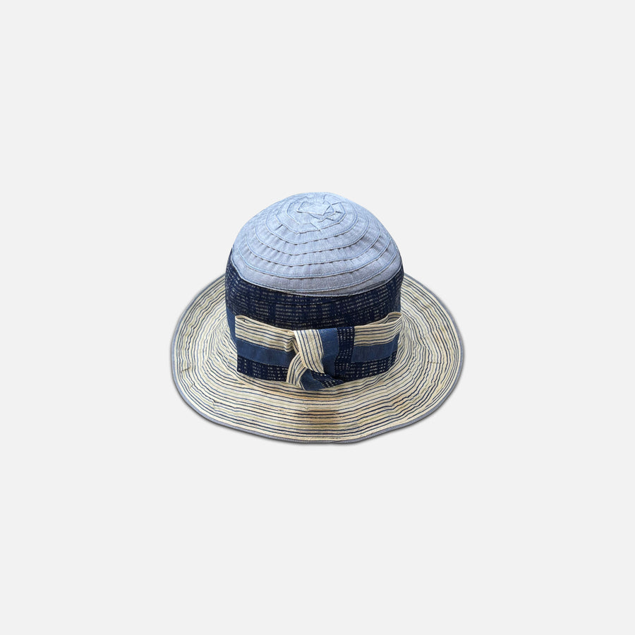 Ferruccio Vecchi Cotton Blend Hat with Striped Brim and Bow Blue - Big Bag NY