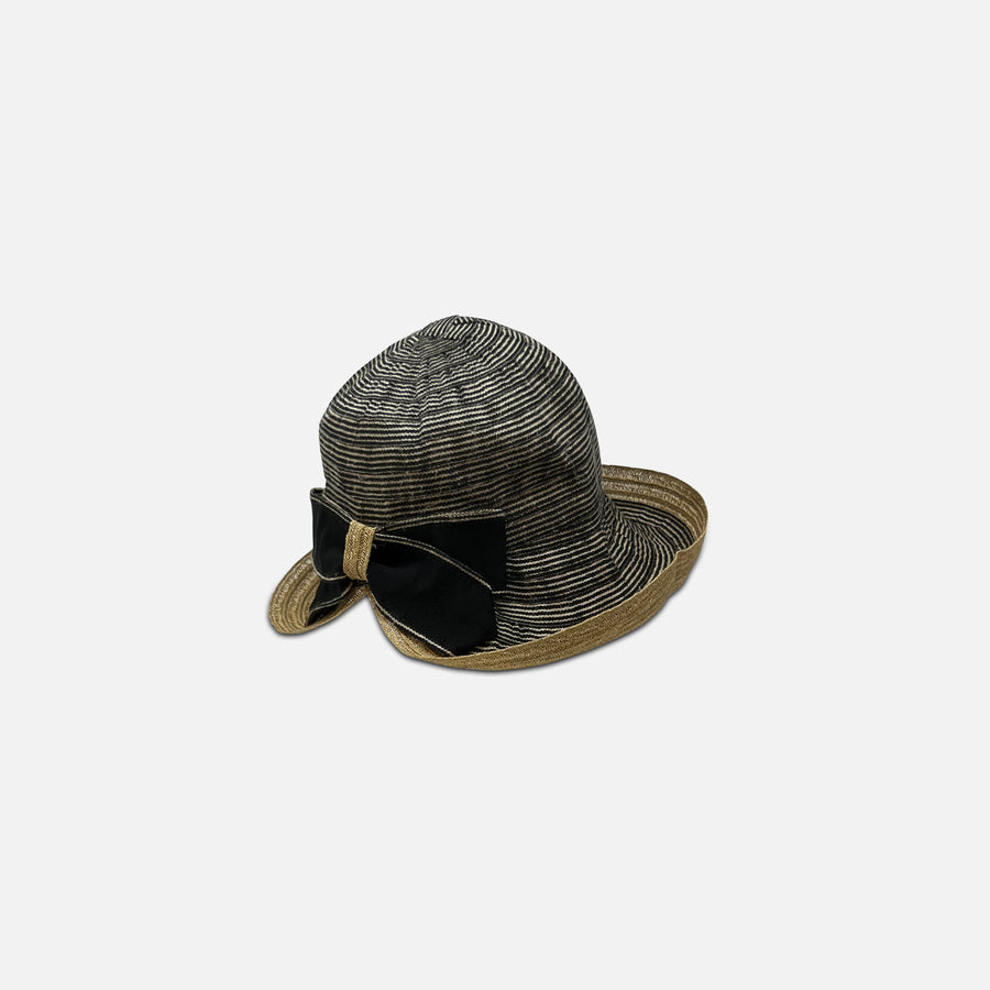 Ferruccio Vecchi Flax Blend Cloche Hat with Back Bow Detail Black - Big Bag NY