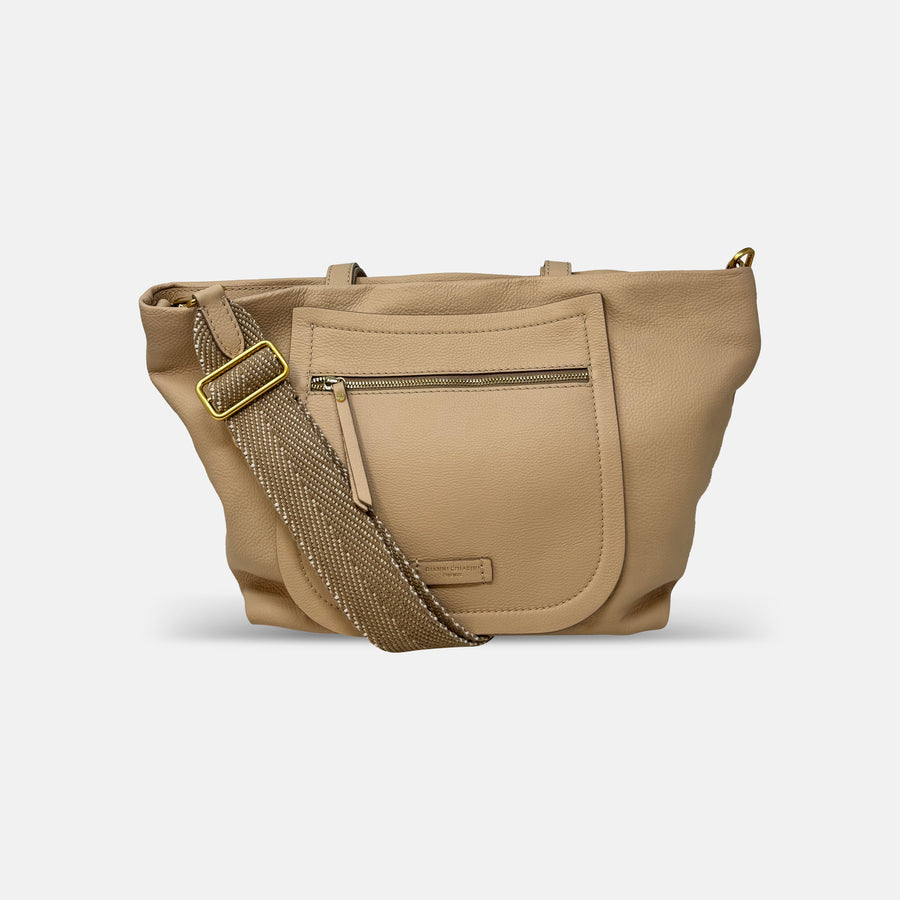 Gianni Chiarini Wide Afra Bag in Leather Cream - Big Bag NY