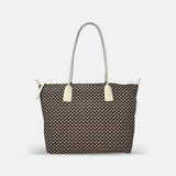 Robertina Large Tote in Tatami Print White Taupe - Big Bag NY