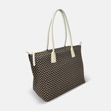 Robertina Large Tote in Tatami Print White Taupe - Big Bag NY