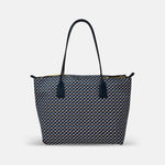 Robertina Large Tote in Tatami Print White Midnight Blue - Big Bag NY