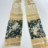 Gold and Green Floral Silk Cotton Scarf - Big Bag NY