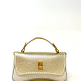 Beige and Gold Contrast Flap Clutch with Shoulder Strap