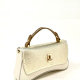 Beige and Gold Contrast Flap Clutch with Shoulder Strap