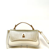 Beige and Gold Contrast Flap Clutch with Shoulder Strap