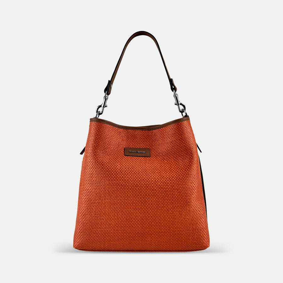 Medium Raffia Shoulder Bag in Orange