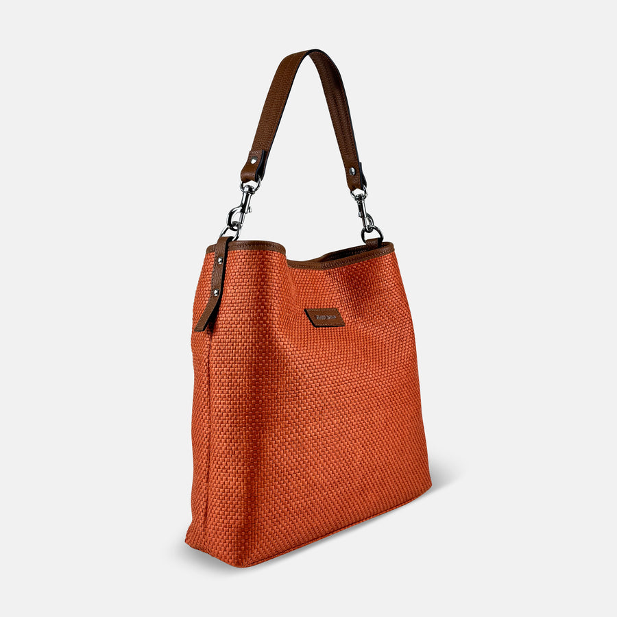 Medium Raffia Shoulder Bag in Orange