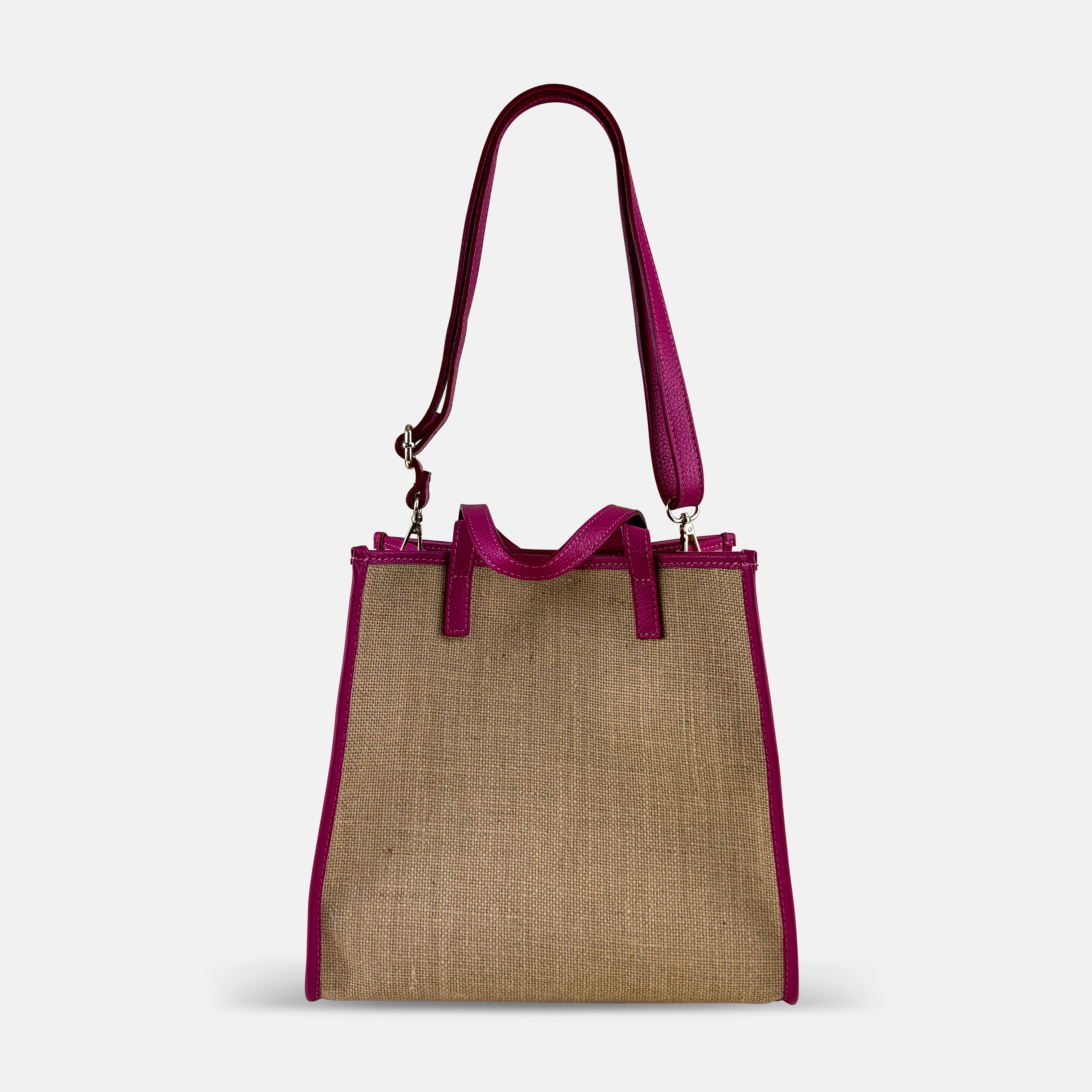 Laura DiMaggio Natural Shopper with Leather Trim in Pink - Big Bag NY