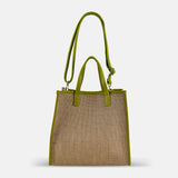 Laura DiMaggio Natural Shopper with Leather Trim in Green - Big Bag NY