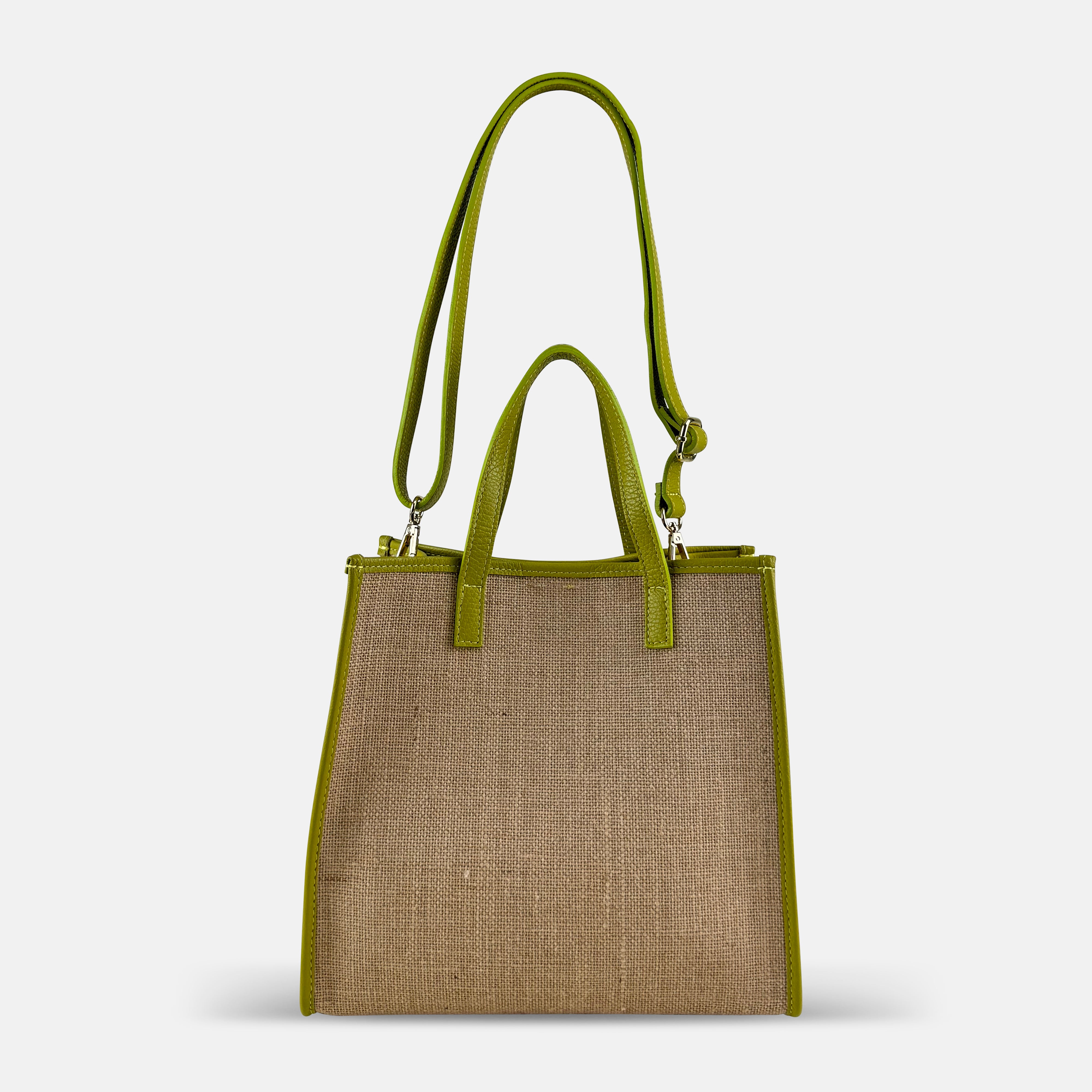 Laura DiMaggio Natural Shopper with Leather Trim in Green - Big Bag NY