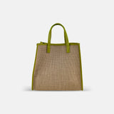 Laura DiMaggio Natural Shopper with Leather Trim in Green - Big Bag NY