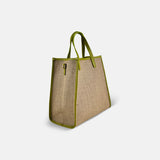 Laura DiMaggio Natural Shopper with Leather Trim in Green - Big Bag NY