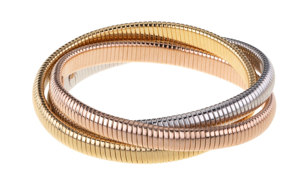 Janis Savitt Thin Gold, Rhodium and Rose Gold Triple Cobra Bracelet - Big Bag NY