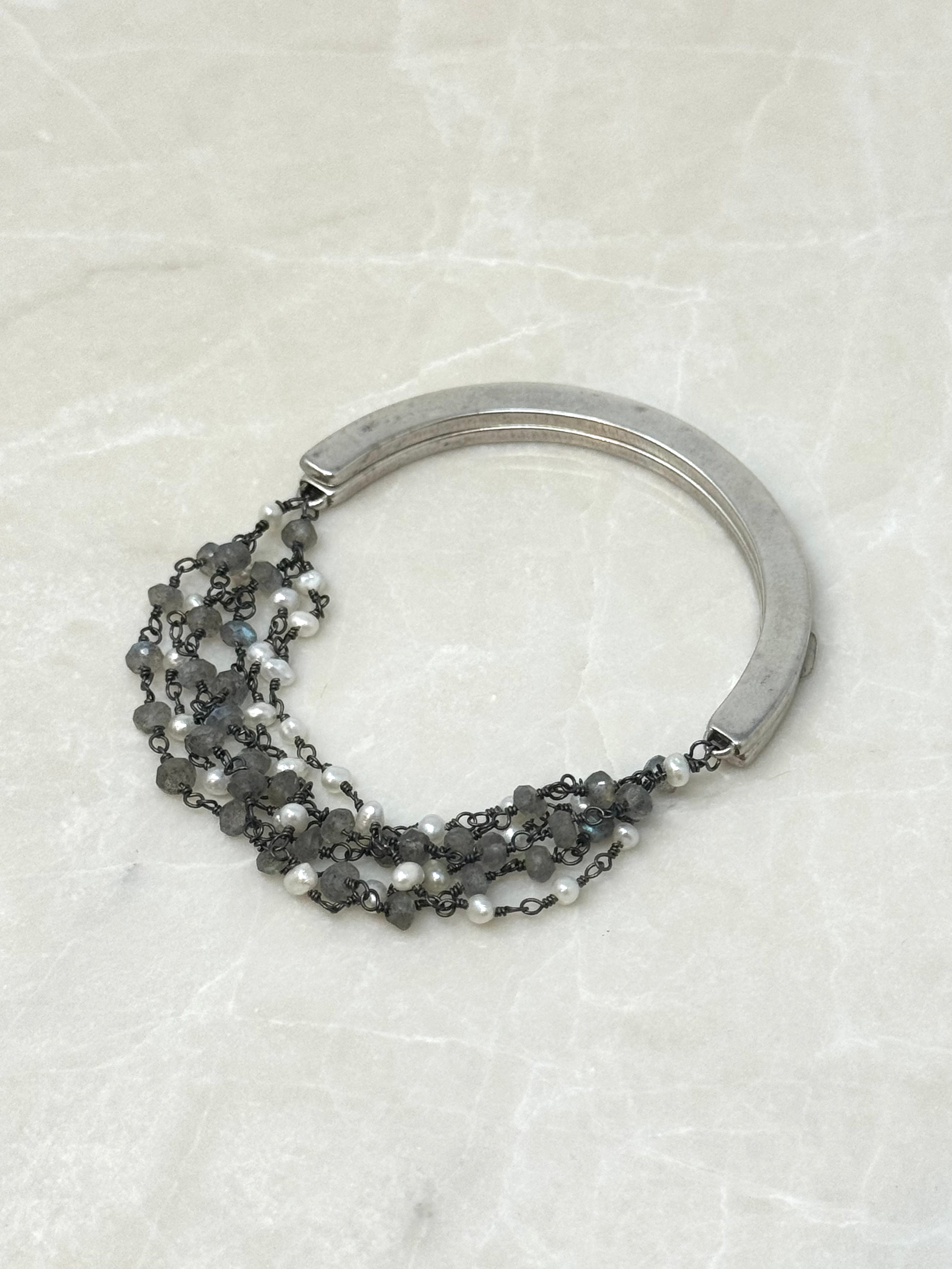 Martell Labradorite and Pearl Crescent Moon Cuff - Big Bag NY