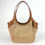 Marco Masi Raffia Mesh Zip Tote with Leather Side Pockets Tan - Big Bag NY