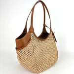 Marco Masi Raffia Mesh Zip Tote with Leather Side Pockets Tan - Big Bag NY