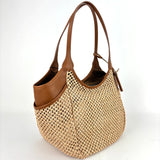 Marco Masi Raffia Mesh Zip Tote with Leather Side Pockets Tan - Big Bag NY