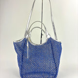 Marco Masi Metallic Silver and Blue Mermaid Raffia Mesh Shoulder Bag - Big Bag NY